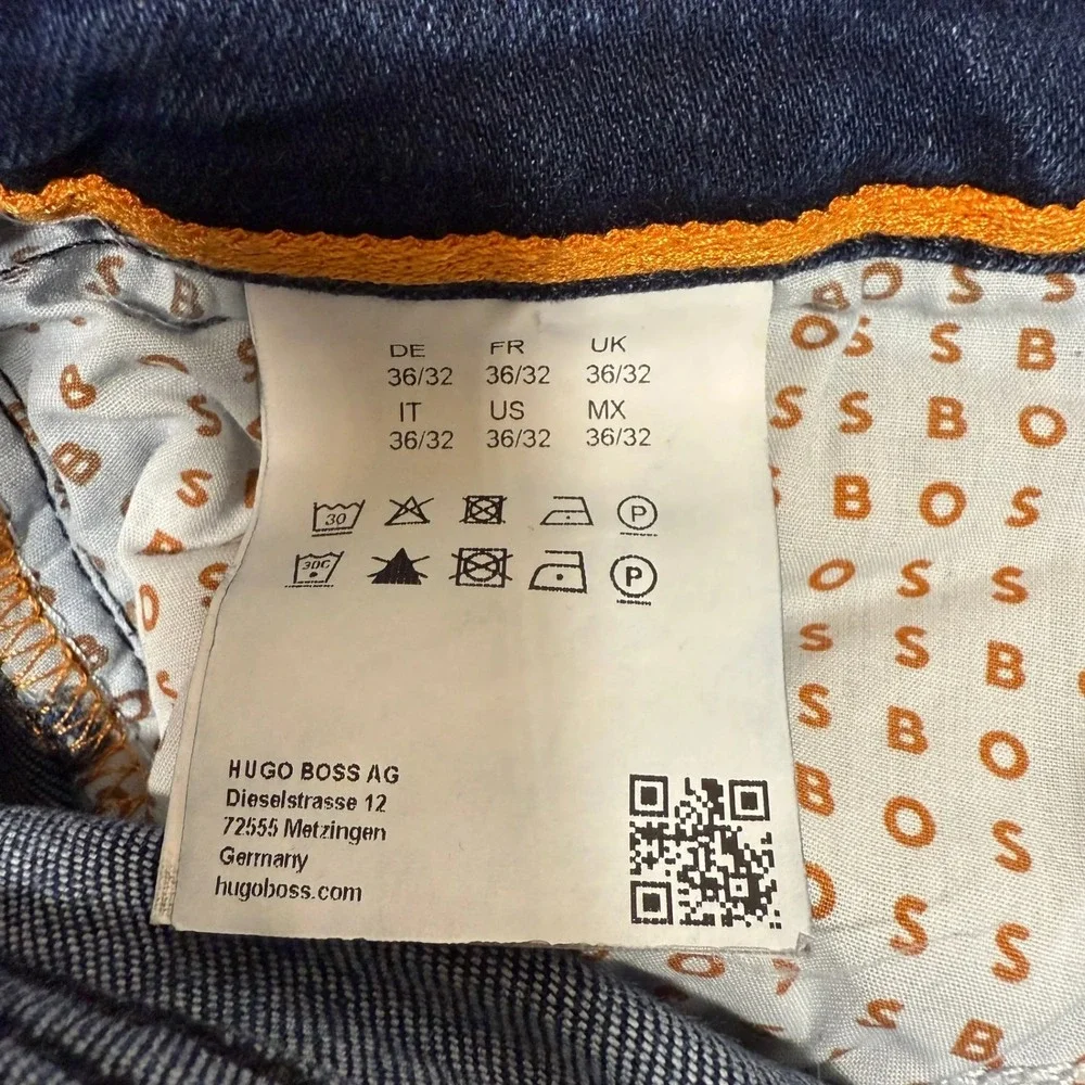 Hugo Boss Mens Maine Regular Fit Jeans Size 36x32 Blue Dark Wash Denim Pants - Picture 5 of 11